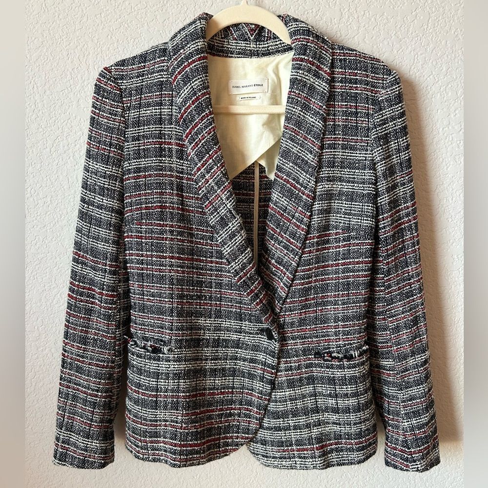 Isabel Marant Etoile Tweed Blazer in Black/Red/White, Size 36 (US S) - Picture 2 of 12